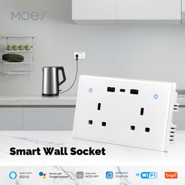 MOES WiFi Smart Wall Socket UK Outlet 13A Touch Switch USB Type C Charging Ports